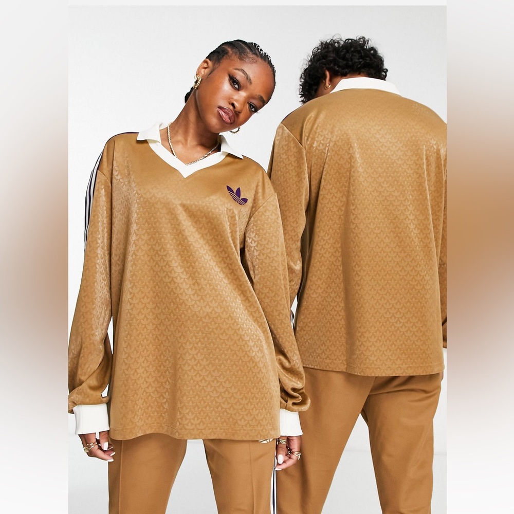 adidas Originals Heritage monogram long sleeve t-shirt in brown NEW SIZE L